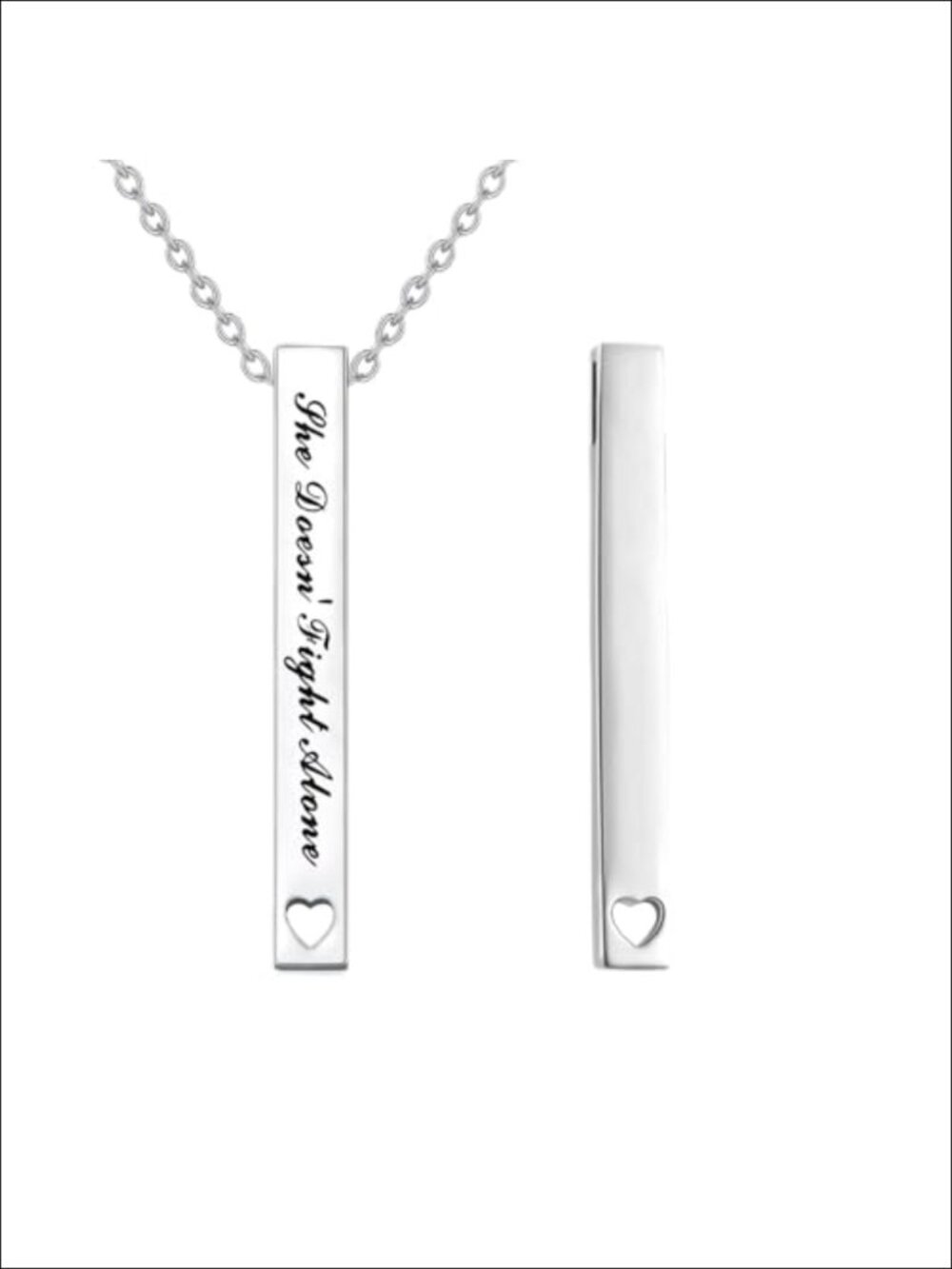 Sister Necklace Friendship Vertical Bar Inspirational Pendant 18in Chain White